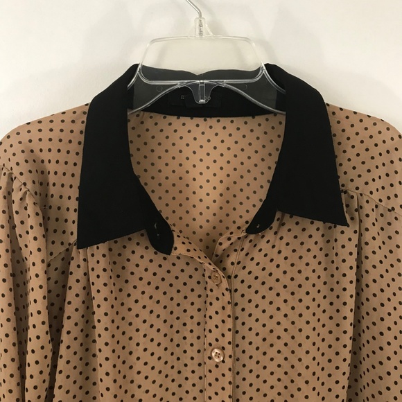 Mine Too Black Tan Polka Dot Button Down Top XL - Picture 2 of 8
